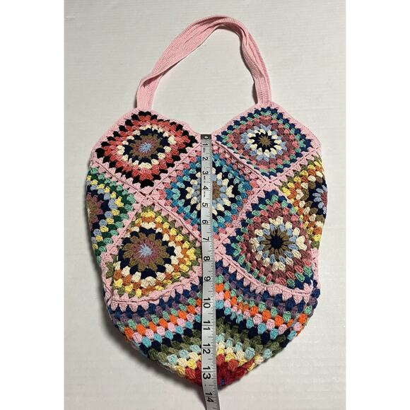 Womens Street Level Boho Crocheted Lined Handbag Granny Square Tote Multi NWT - Picture 13 of 14